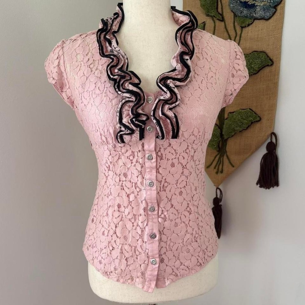 Office Siren Y2K Ruffled Button-Down
